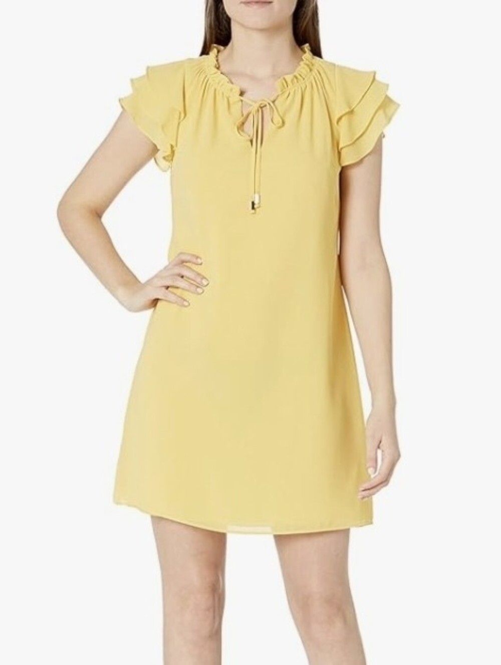 Vince Camuto Chiffon Tie Front Float with Short Ruffle Sleeve